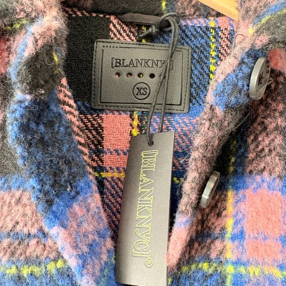 Blank NYC The Comeback Plaid Long Shacket Jacket NWT Blue Pink Size XS - Picture 7 of 8